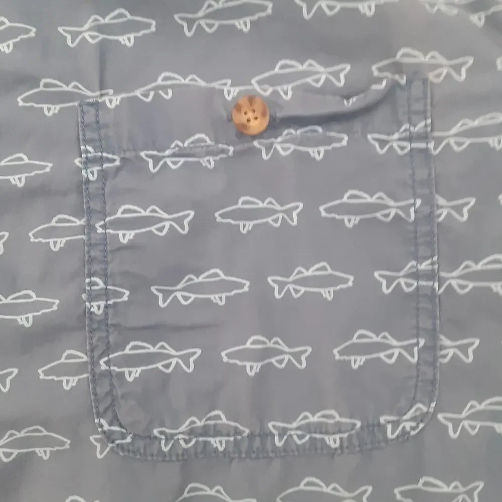 Duluth Trading Co Relaxed Fit Fish Print Button Down Short Sleeve Shirt Mens 2XL